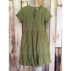 Pact Organic Dress Cotton Linen Tiered Midi Brown Pockets Minimalist Medium